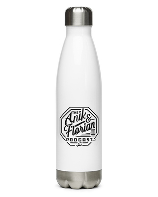 Anik & Florian Podcast Logo Black Stainless Steel Water Bottle White 17 oz left