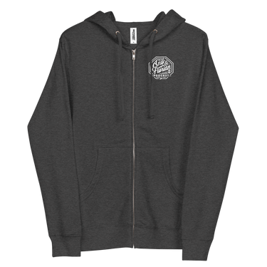 Jon Anik & Kenny Florian Podcast Zip Up Embroidered Logo Hoodie in Charcoal Heather Grey