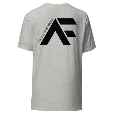 Jon Anik and Kenny Florian UFC Podcast Merch AF Monogram Logo Black Tshirt in Athletic Heather on Back for JonAnik.com