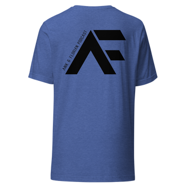 Jon Anik and Kenny Florian UFCC Podcast Merch AF Monogram Logo Black Tshirt in Heather True Royal on Back for JonAnik.com