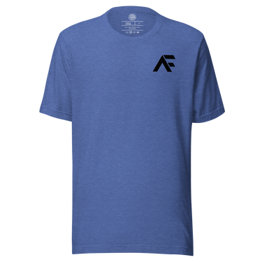 Jon Anik and Kenny Florian UFC Podcast Merch AF Monogram Logo Black Tshirt in Heather True Royal on Front for JonAnik.com