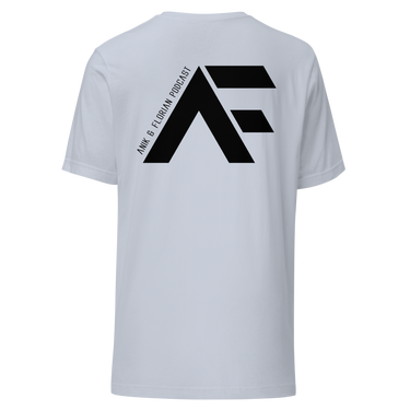 Jon Anik and Kenny Florian UFC Podcast Merch AF Monogram Logo Black Tshirt in Light Blue on Back for JonAnik.com