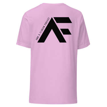 Jon Anik and Kenny Florian UFCC Podcast Merch AF Monogram Logo Black Tshirt in Lilac on Back for JonAnik.com