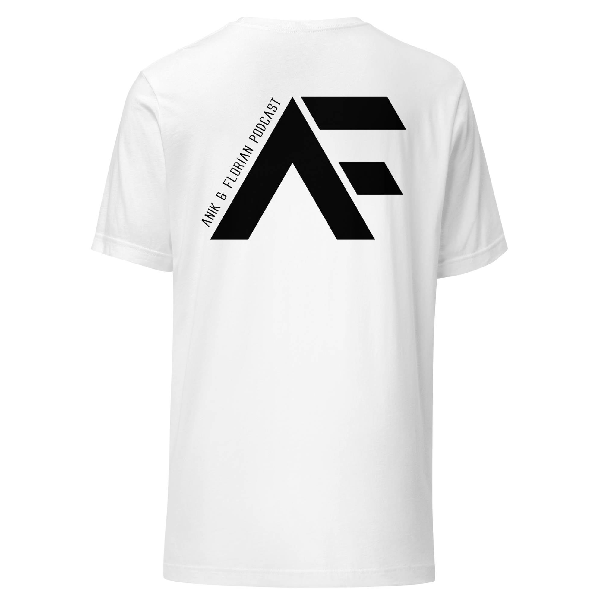 Jon Anik and Kenny Florian UFC Podcast Merch AF Monogram Logo Black Tshirt in White on Back for JonAnik.com