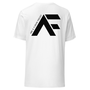 Jon Anik and Kenny Florian UFC Podcast Merch AF Monogram Logo Black Tshirt in White on Back for JonAnik.com