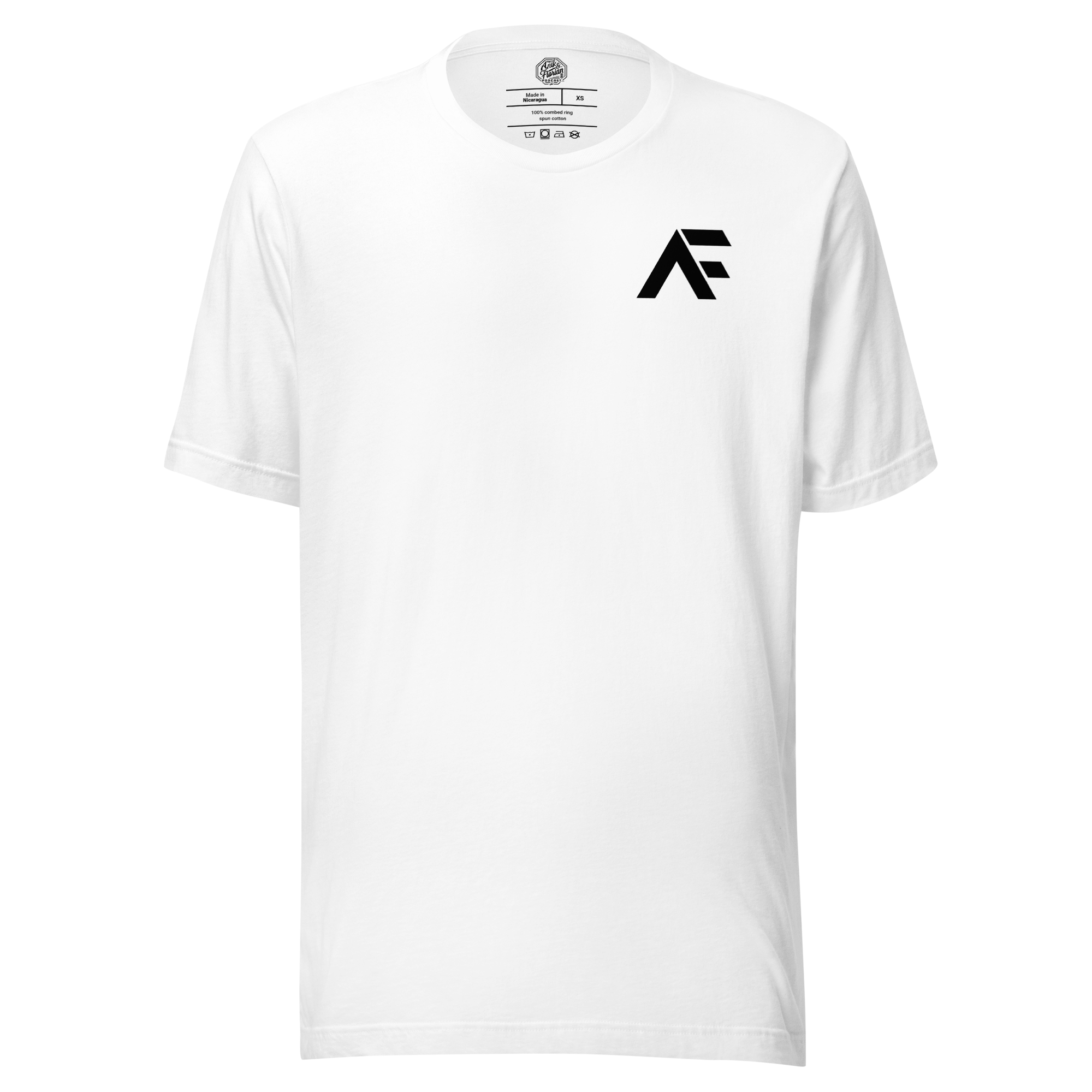 Jon Anik and Kenny Florian UFC Podcast Merch AF Monogram Logo Black Tshirt in White on Front for JonAnik.com