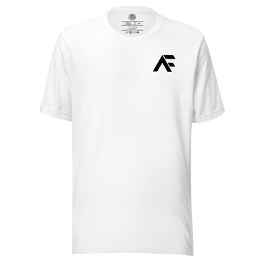 Jon Anik and Kenny Florian UFC Podcast Merch AF Monogram Logo Black Tshirt in White on Front for JonAnik.com