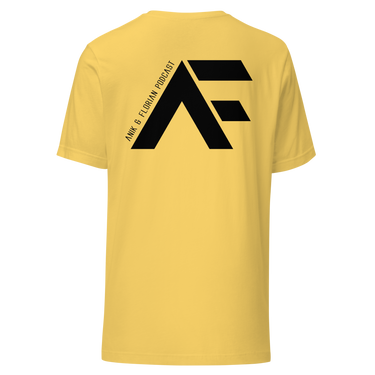 Jon Anik and Kenny Florian UFC Podcast Merch AF Monogram Logo Black Tshirt in Yellow on Back for JonAnik.com