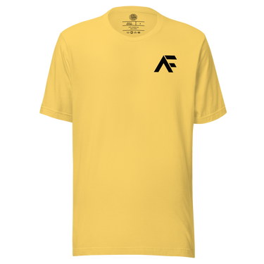 Jon Anik and Kenny Florian UFC Podcast Merch AF Monogram Logo Black Tshirt in Yellow on Front for JonAnik.com