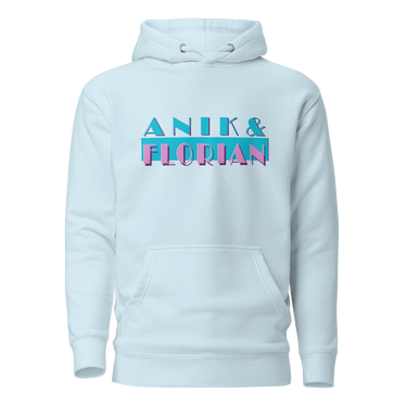 Miami Vice Anik & Florian Podcast Logo Hoodie in Sky Blue on Front for JonAnik.com