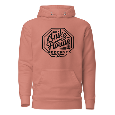 Anik & Florian Podcast Black Logo Hoodie Dusty Rose Front