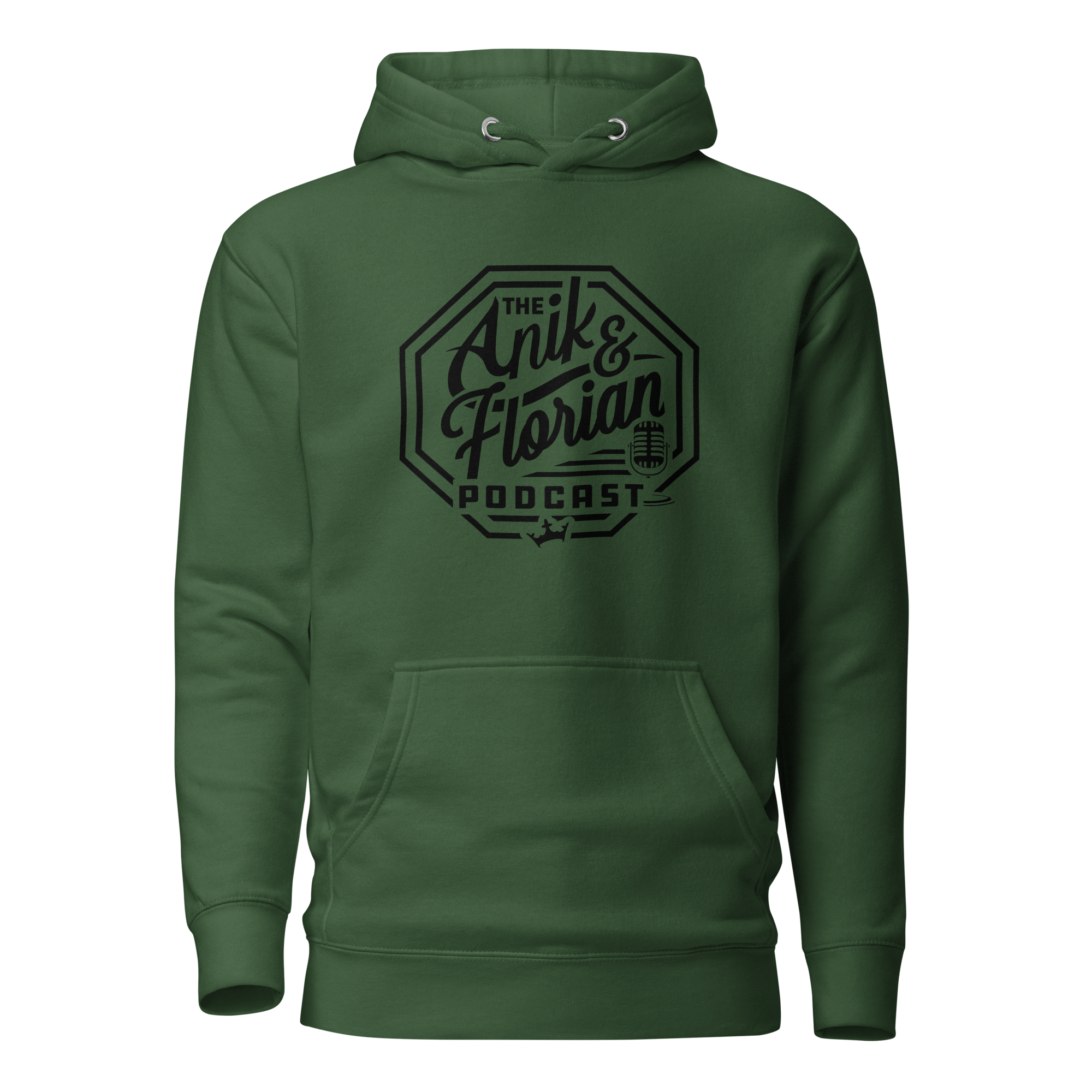Anik & Florian Podcast Black Logo Hoodie Forest Green Front