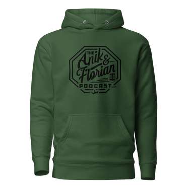 Anik & Florian Podcast Black Logo Hoodie Forest Green Front