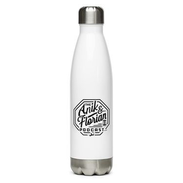 Anik & Florian Podcast Logo Black Stainless Steel Water Bottle White 17 oz left