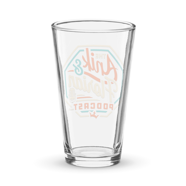 Anik & Florian Podcast Logo Shaker Pint Glass Back