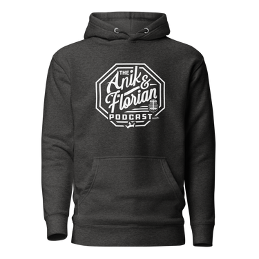 Anik & Florian Podcast White Logo Hoodie Charcoal Heather Front