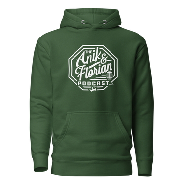 Anik & Florian Podcast White Logo Hoodie Forest Green Front