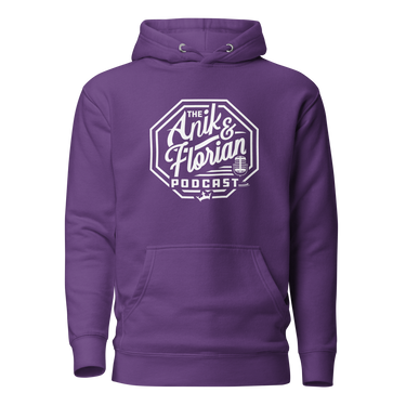 Anik & Florian Podcast White Logo Hoodie Purple Front