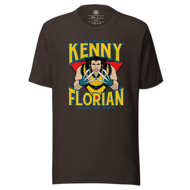 Kenny Florian Ken Flo Wolverine Anik & Florian Podcast by Average Joe Art T-Shirt in Brown